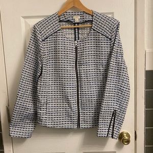 J. CrewBlue and White Jacquard Patterned Front Zip Blazer
